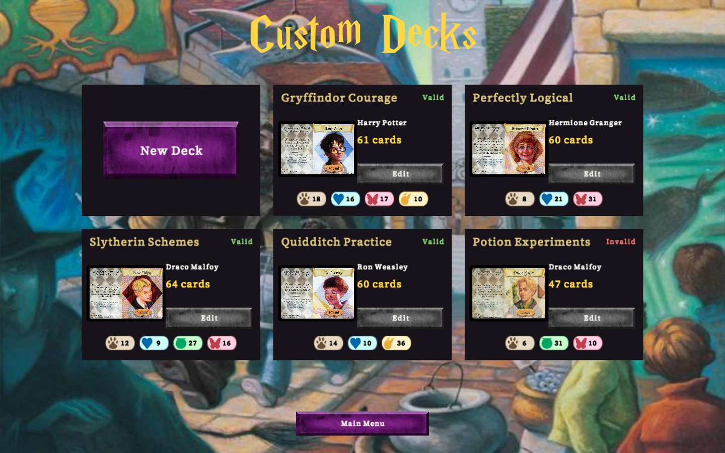 Deck constructor menu