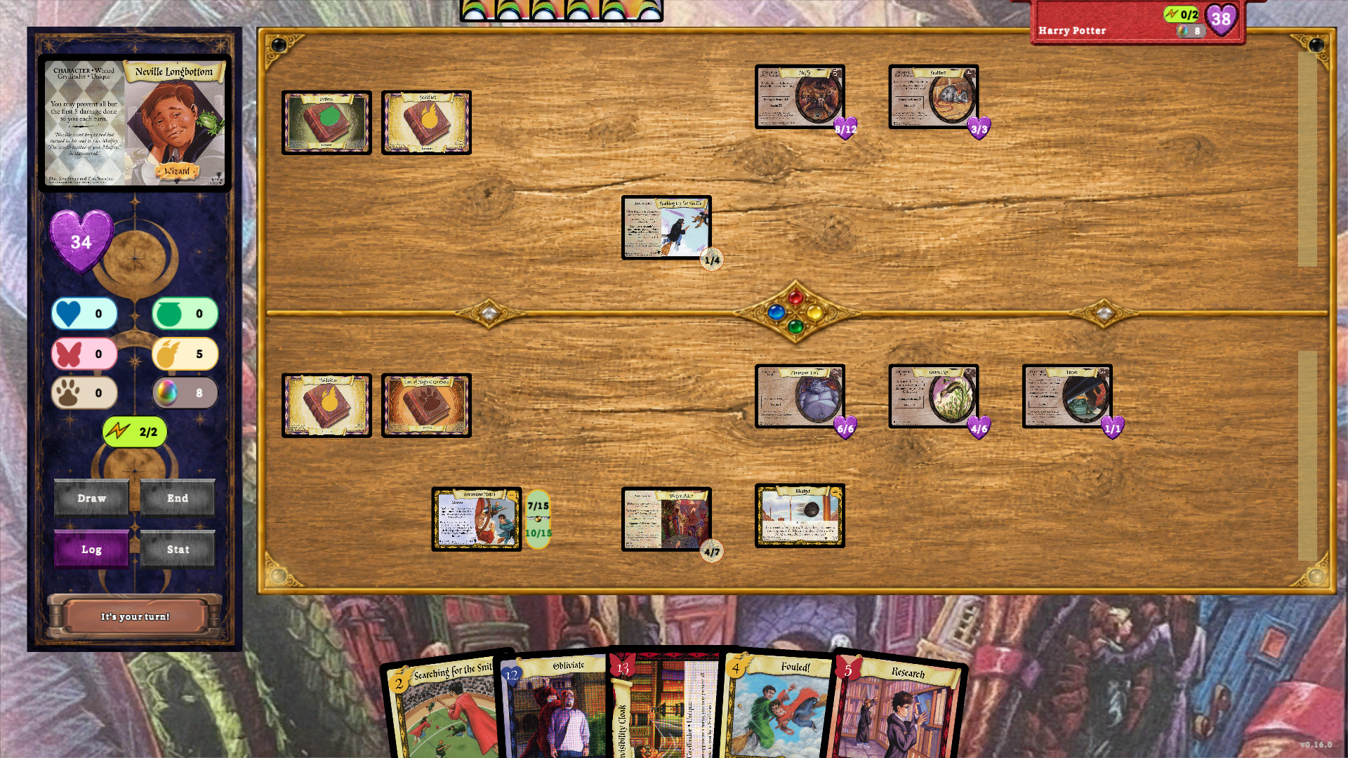 A match in progress on the HPTCG Arena table